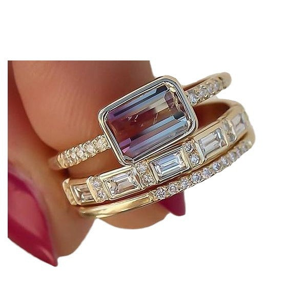 Women's Fashion Diamond Three-piece Set Advanced Personality Ring