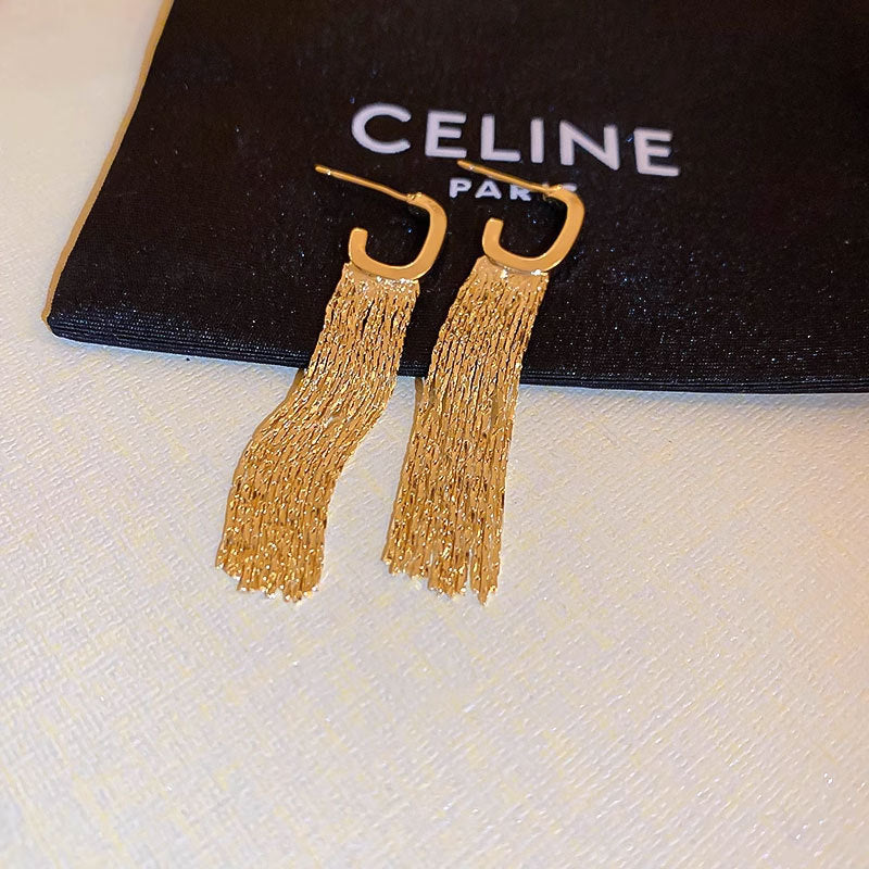 Golden Long Geometric Tassel Earrings Exaggerated New