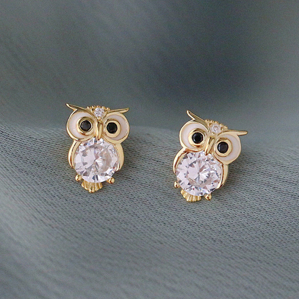 Cute With Diamonds Zircon Owl Stud Earrings For Women