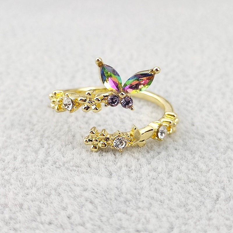 Fashion Butterfly Flower Gradient Color Ring