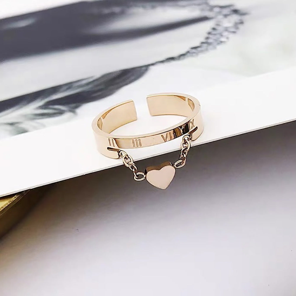 Cute Heart Roman Numeral Double-layer Ring