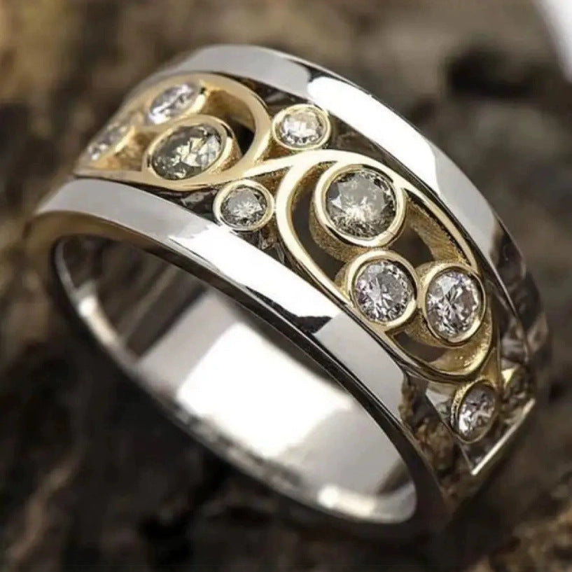 Electroplated 925 Silver Zircon Pattern Inlaid Stone Vintage Ring Ornament Ladies