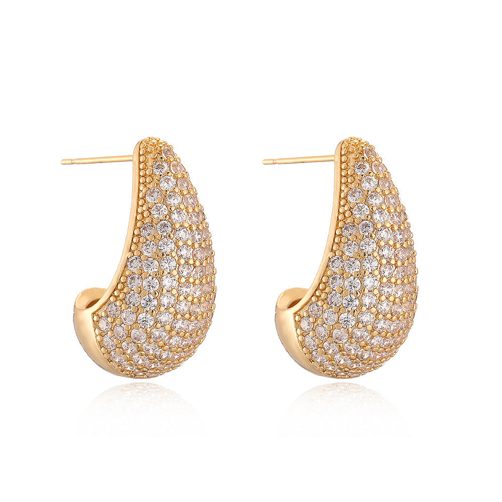 Full Diamond Gold Water Drop Earrings Fashion