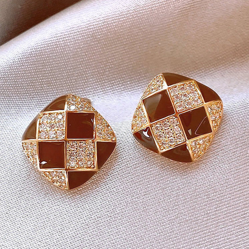 Women's Chessboard Plaid Stud Earrings