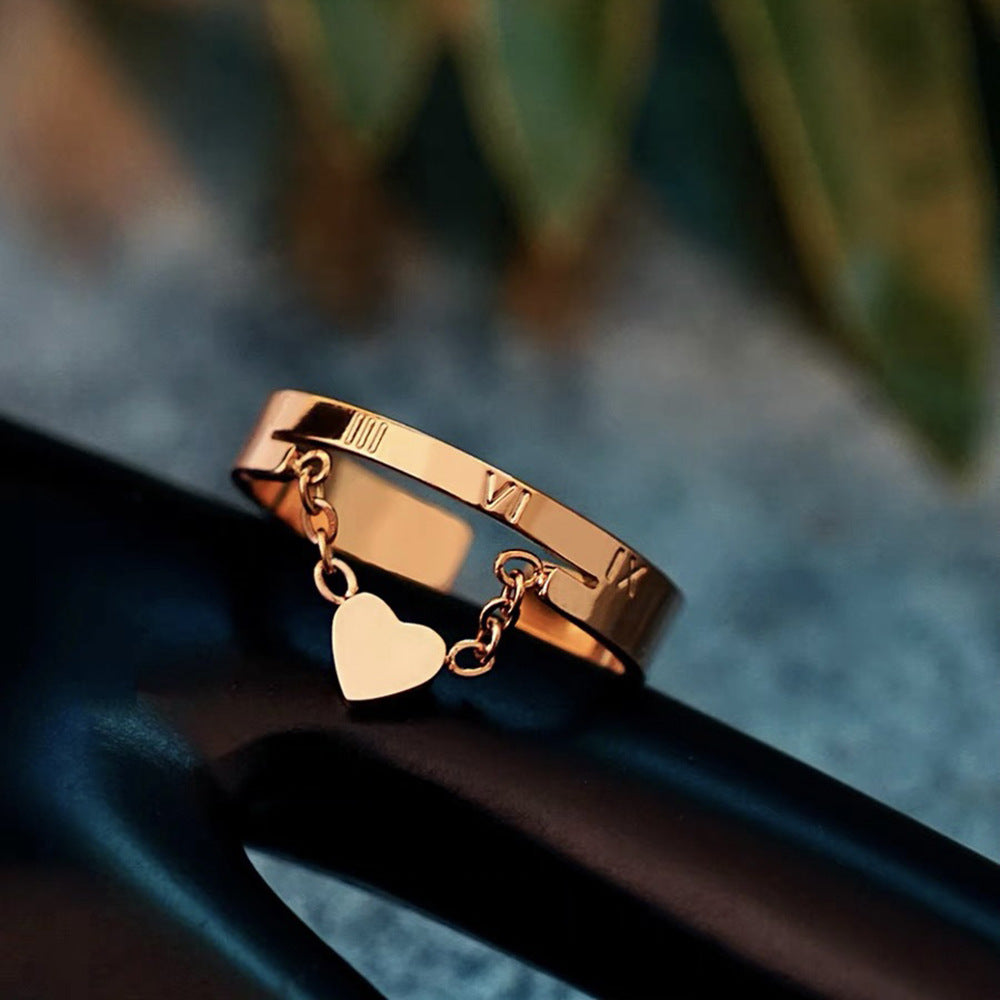 Cute Heart Roman Numeral Double-layer Ring