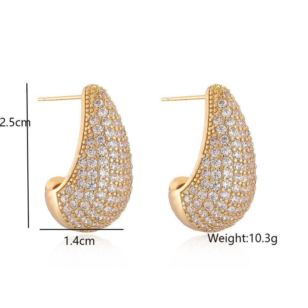 Full Diamond Gold Water Drop Earrings Fashion