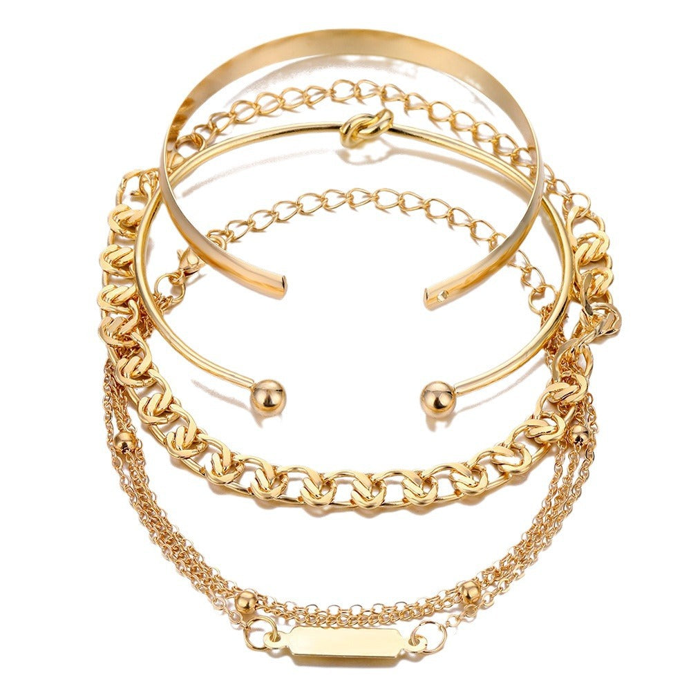 European And American Simple Hundred Chain Ring Bracelet 4-piece Set