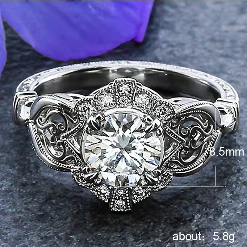 Light Luxury White Zircon Creative Texture Embossed Ring