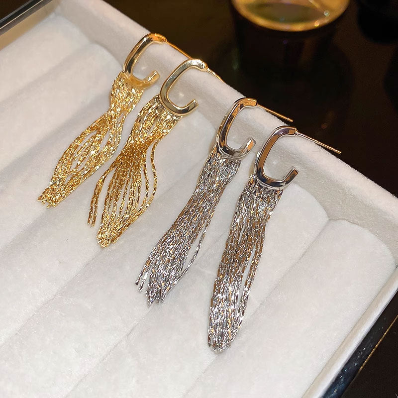 Golden Long Geometric Tassel Earrings Exaggerated New