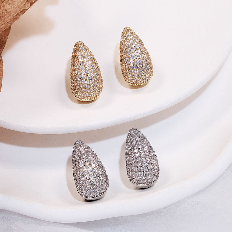 Full Diamond Gold Water Drop Earrings Fashion