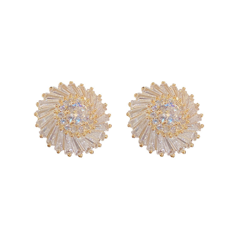 Light Luxury Refined Zircon Sun Flower Ear Studs