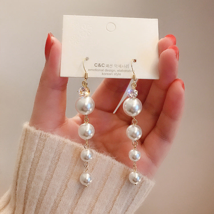 Women's Elegant Pearl Earrings Long Tassel