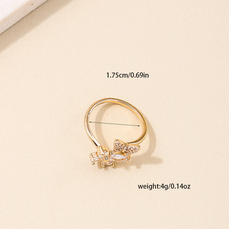 Exquisite Butterfly Zircon Opening Women's Ring