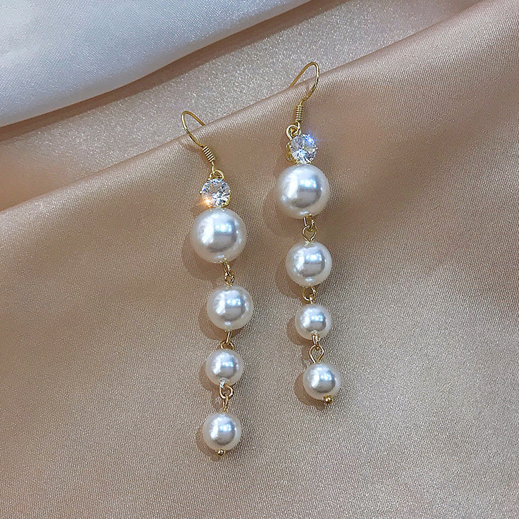 Women's Elegant Pearl Earrings Long Tassel