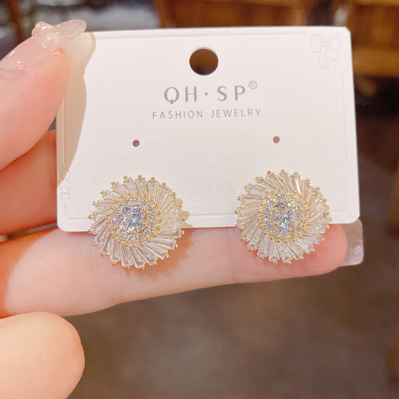 Light Luxury Refined Zircon Sun Flower Ear Studs