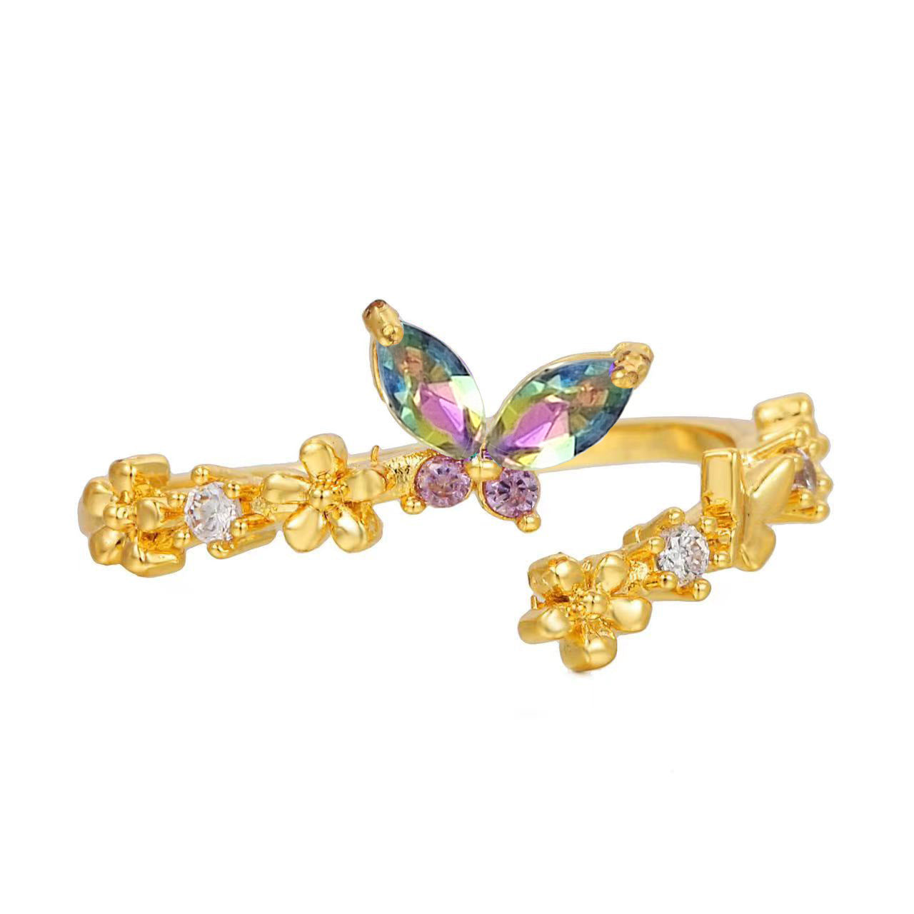 Fashion Butterfly Flower Gradient Color Ring