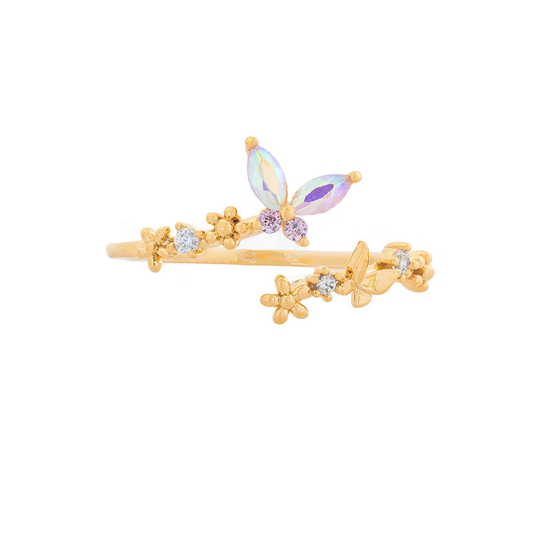 Fashion Butterfly Flower Gradient Color Ring