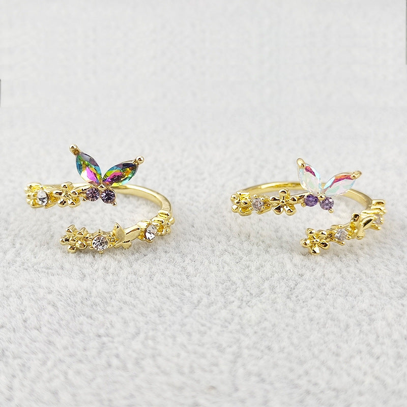 Fashion Butterfly Flower Gradient Color Ring