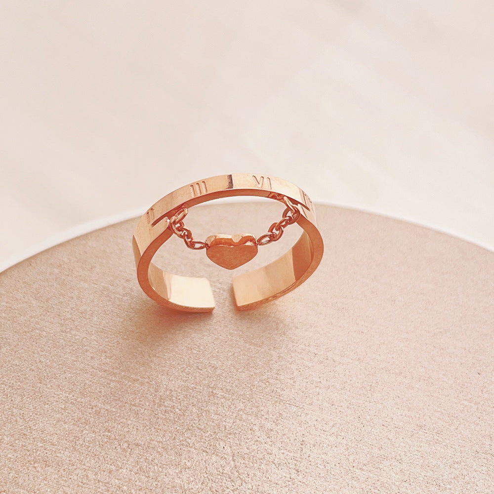 Cute Heart Roman Numeral Double-layer Ring