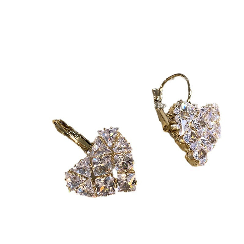 French Entry Lux Heart-shaped Zircon Earrings For Women