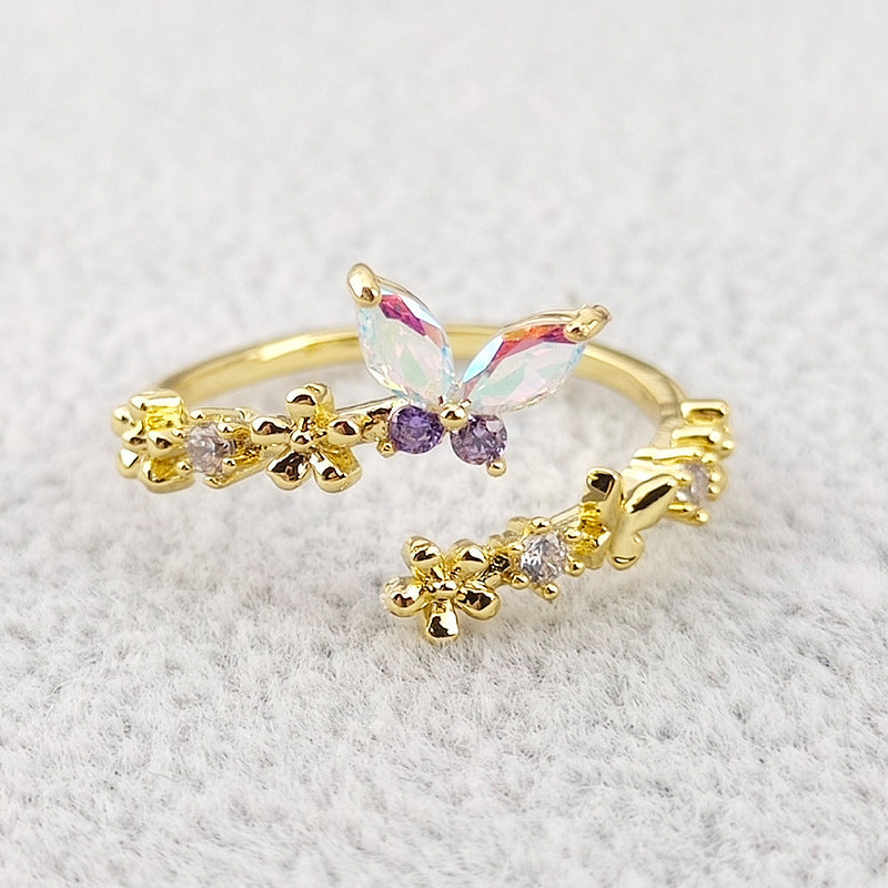 Fashion Butterfly Flower Gradient Color Ring