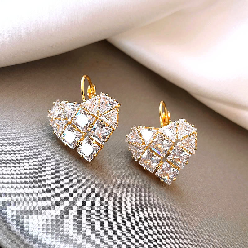 French Entry Lux Heart-shaped Zircon Earrings For Women