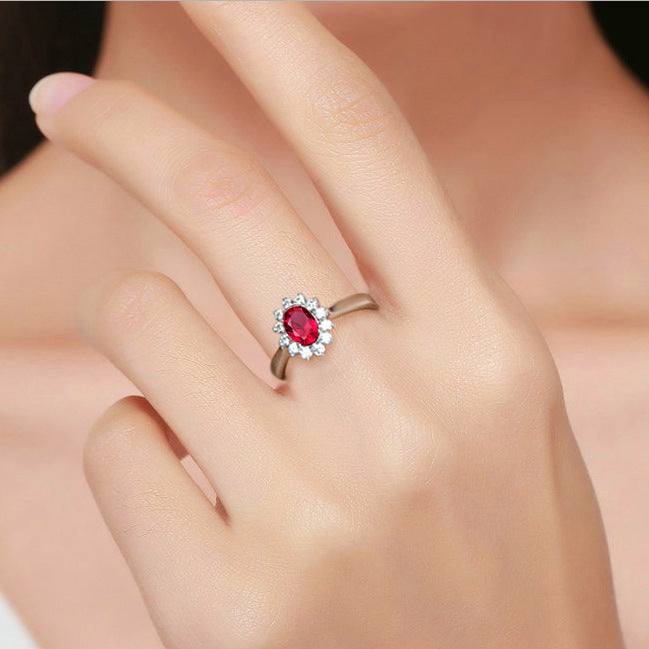 Flower Inlaid ZirconNatural Red Tourmaline Ring For Women