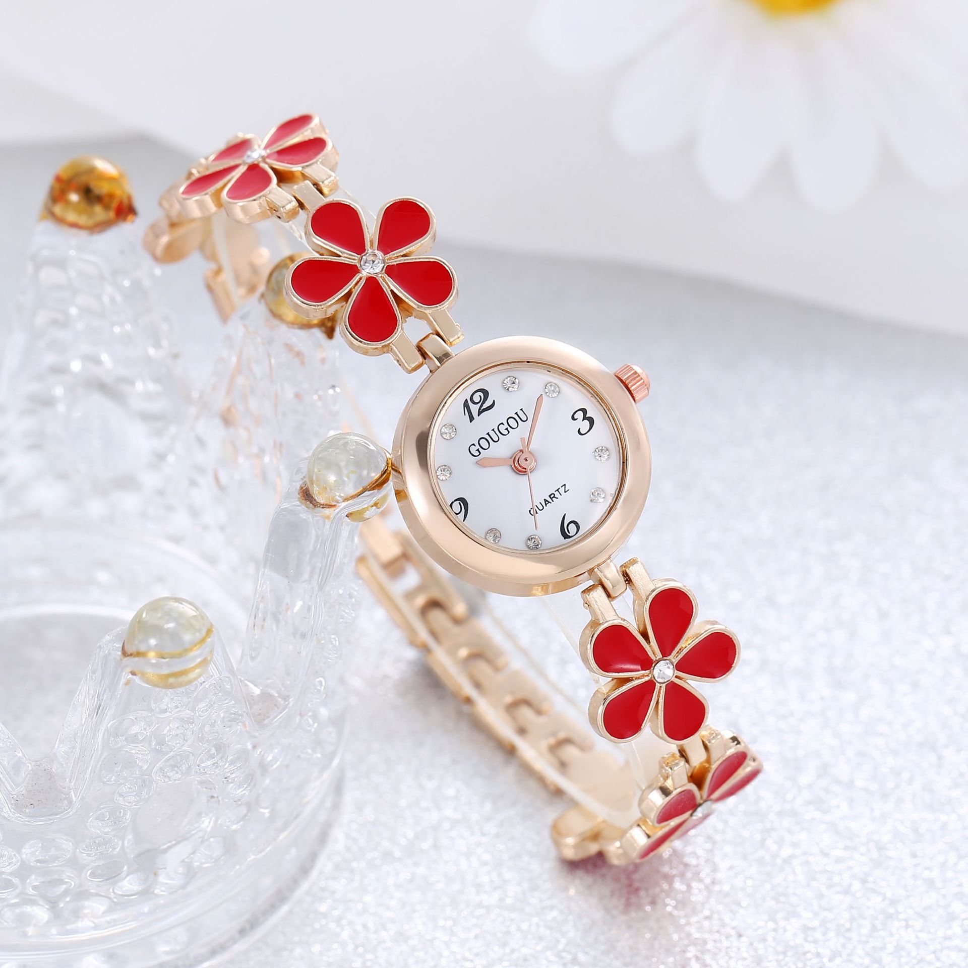 Women's Bracelet Watch Flower Disk Two-piece Bracelet Set