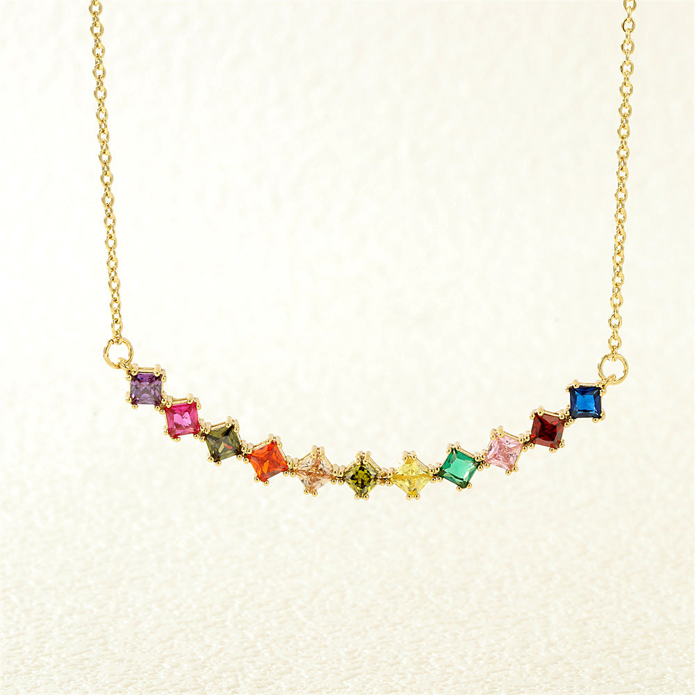 Geometric Rhombus Zircon Long Pendant Clavicle Chain