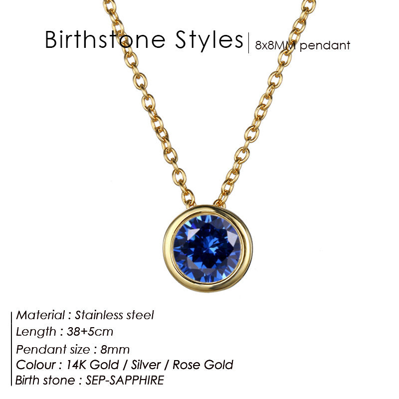 Birthstone Stainless Steel Zircon Necklace Women's Geometric