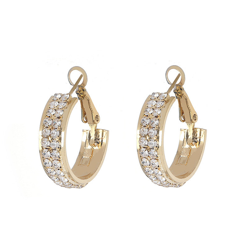 925 Silver Needle Women's Full Diamond C-shaped Earrings