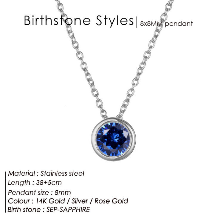 Birthstone Stainless Steel Zircon Necklace Women's Geometric