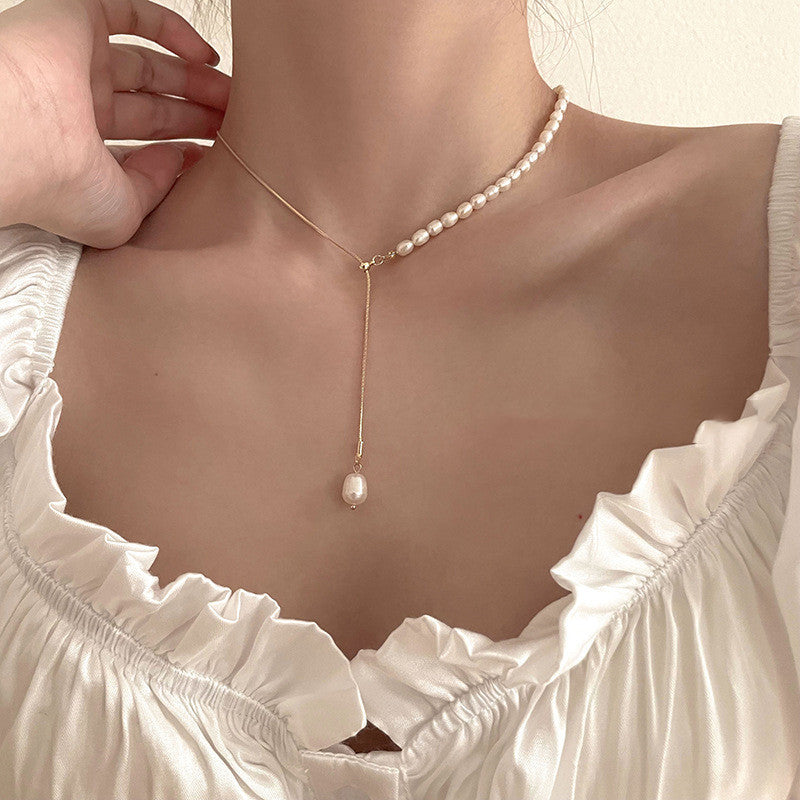 Freshwater Pearl Stitching Necklace Women's Simple And Versatile Light Luxury Niche Design Sense Clavicle Chain