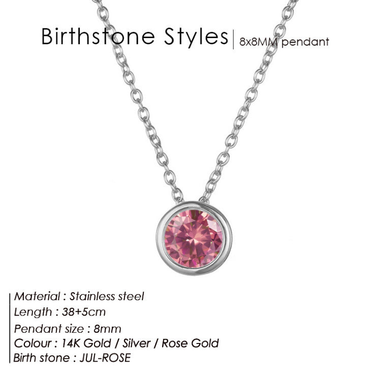 Birthstone Stainless Steel Zircon Necklace Women's Geometric