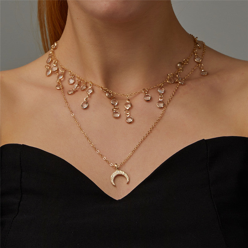 Retro Temperament Multilayer Crystal Pendant Clavicle Chain