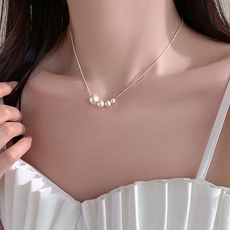 S925 Silver Simple Pearl Necklace Female Personality Fashion