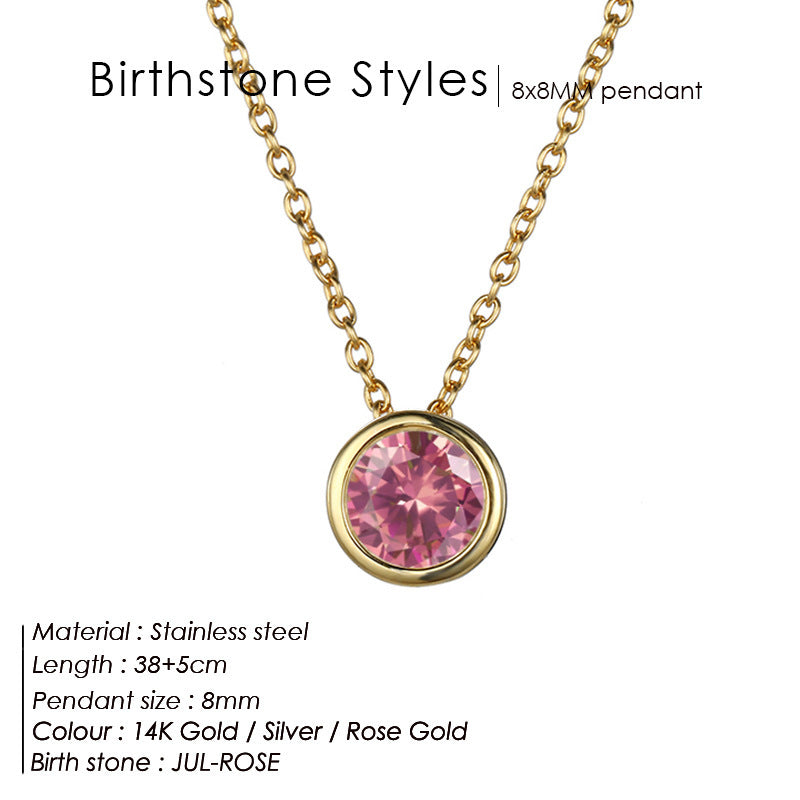 Birthstone Stainless Steel Zircon Necklace Women's Geometric