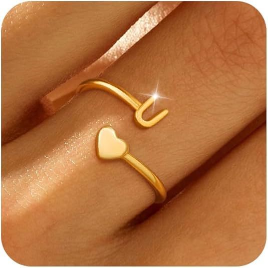 26 English Letters Ring Real Gold Plating Simple Ring