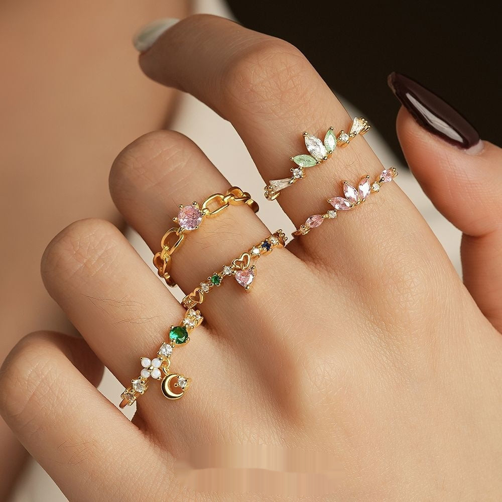 Colorful Crystals Flower Ring For Women