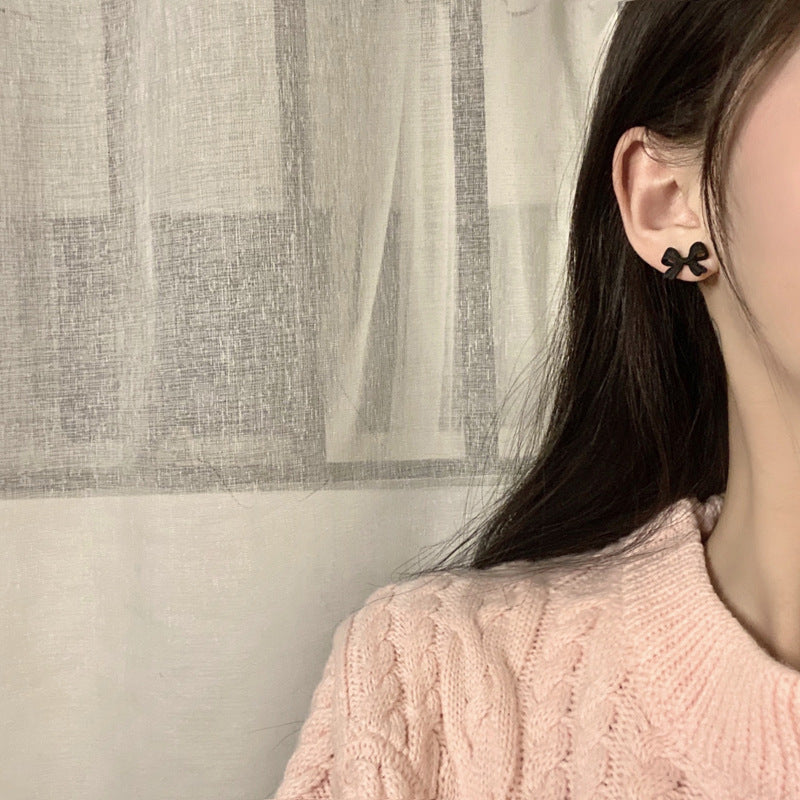 S925 Silver Pin Korean Dongdaemun Bow Earrings