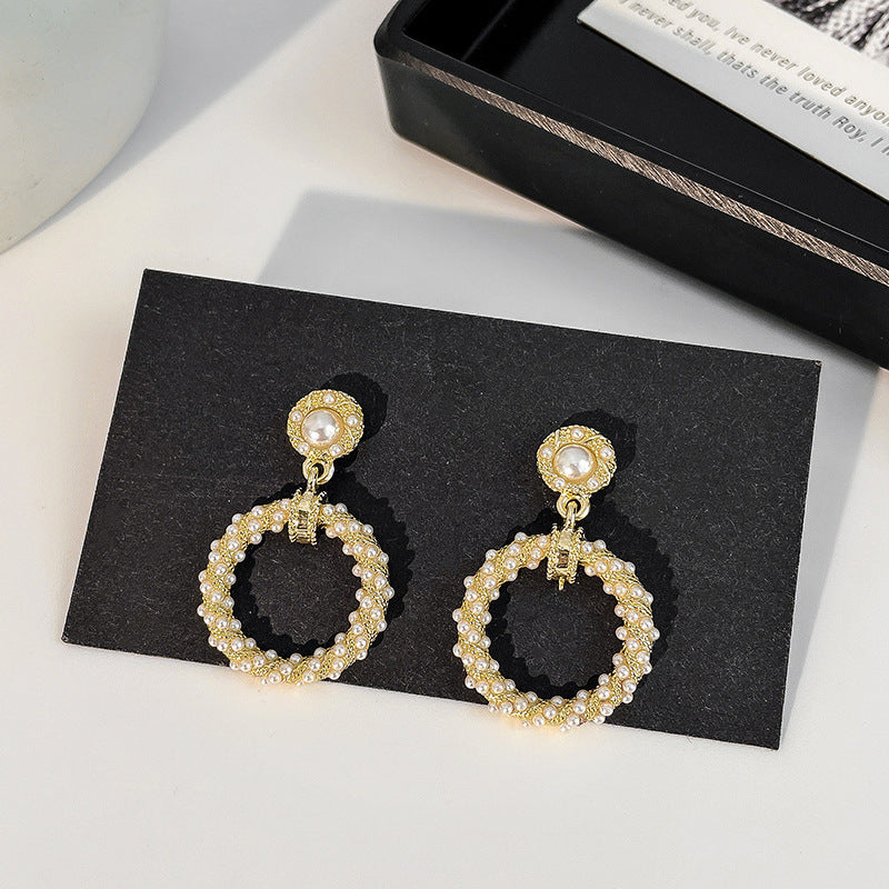 Round Earrings Fashion All-match Elegant Pearl Circle Earrings Women