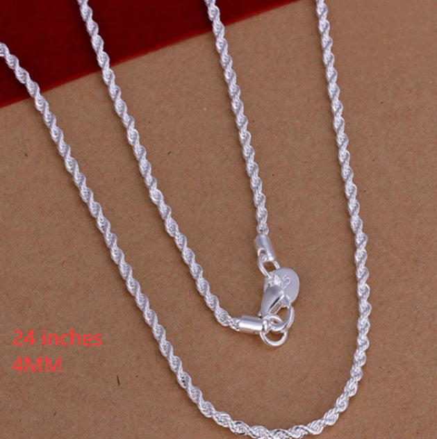 Silver-plated 2MM twisted rope twist necklace