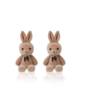 Cute Brown Bear Bunny Flocking Earrings Plush Earrings Women