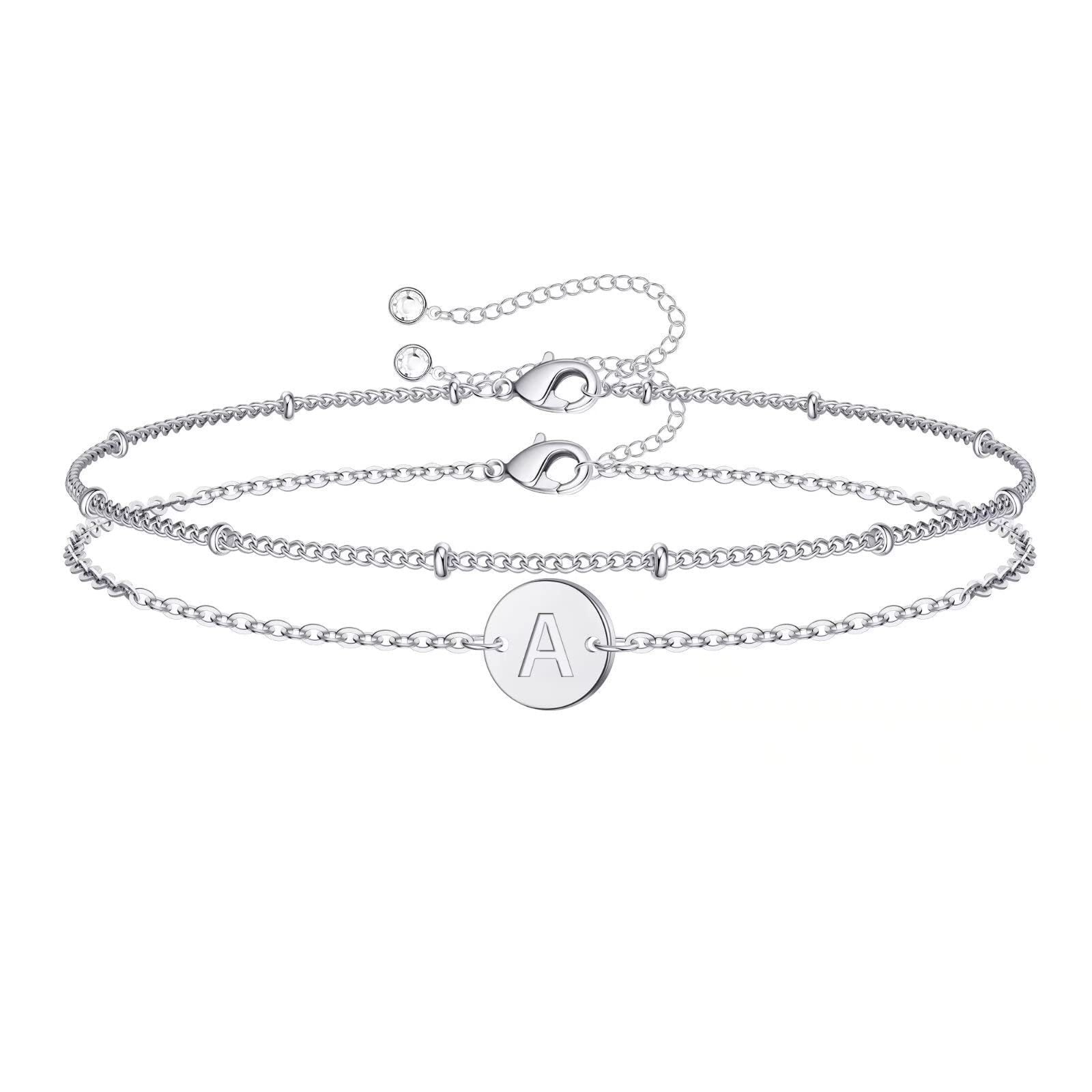 Silver Round 26 Letters Double Layer Bracelet Female Stainless Steel Small Rice-shaped Beads Layered