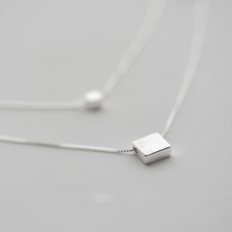 925 Silver Multi-layer Geometric Square Minimalistic Necklace Female