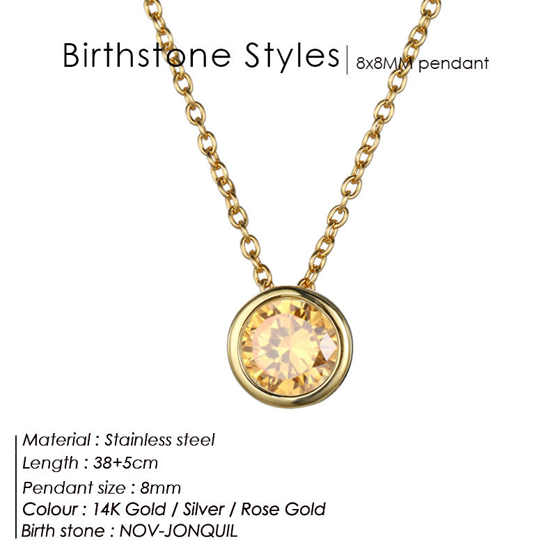 Birthstone Stainless Steel Zircon Necklace Women's Geometric