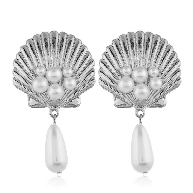 Creative Alloy Shell Pearl Earrings Women