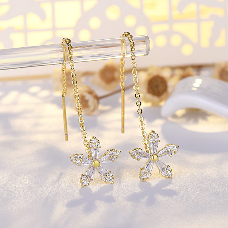 Crystal Flower Long Earrings For Women