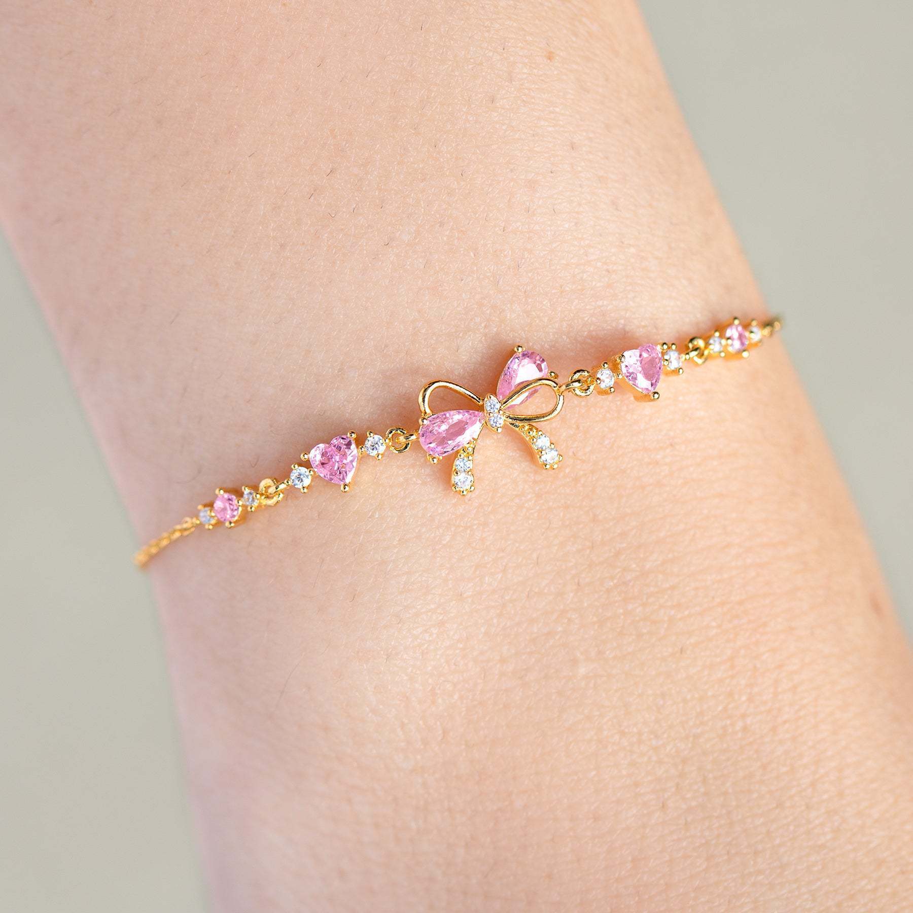 Cute Sweet Bracelet Loving Heart Zircon Bowknot Bracelet