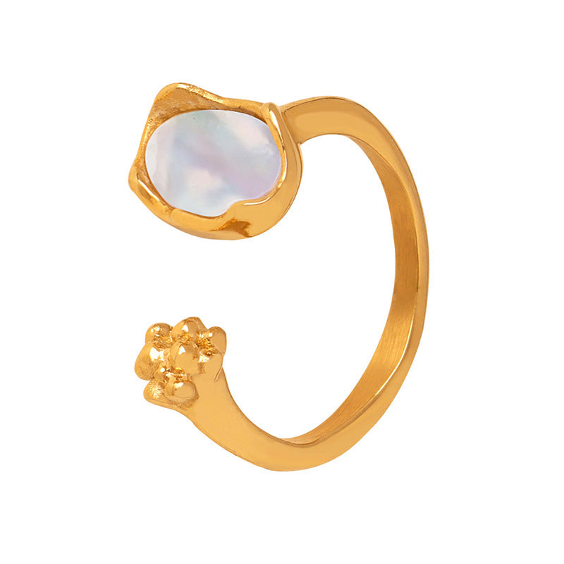 Zircon Color Shell Inlaid Titanium Steel Gold-plated Ring